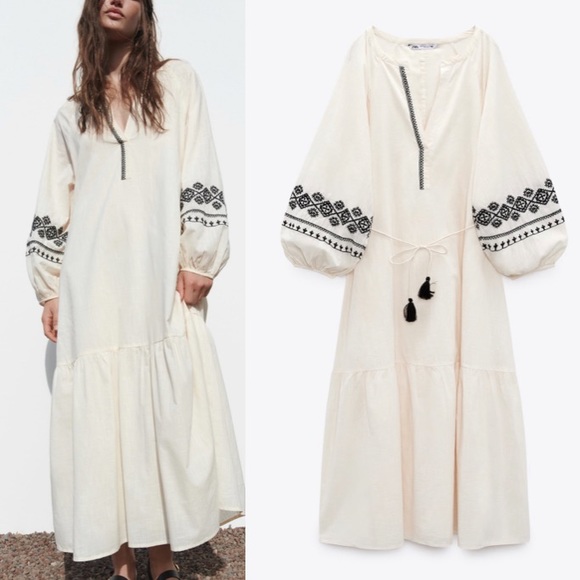 ZARA COTTON EMBROIDERED LONG TUNIC DRESS - Picture 2 of 11